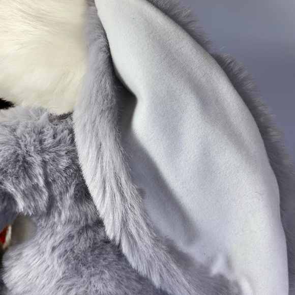 Grey and White Easter bunny rabbit. Plush with pink bow. - Picture 7 of 10